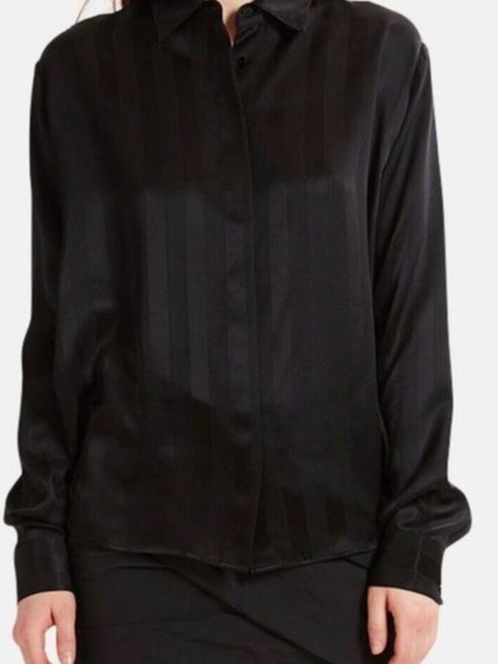 RTA Black Striped Button Down Silk Shirt